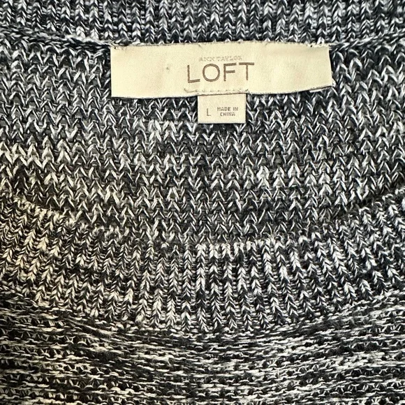 LOFT Black and White Crew Neck Cotton Knit Sweater, Size L - Picture 4 of 6